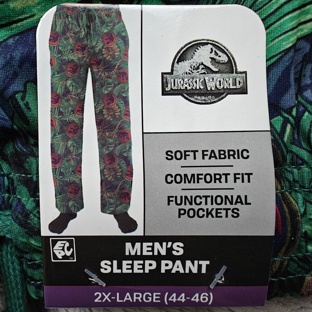 Jurassic Park World Sleep Pants Men's 2XL Logo Green Jungle Raptor Pajama NWT